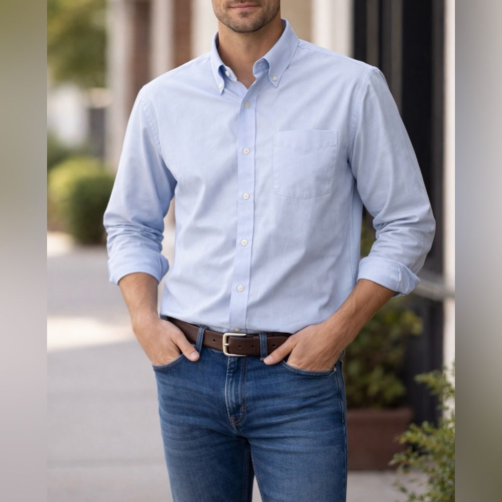 L.L. Bean Wrinkle Resistant Dress Shirt 17.5 36 Blue Button Down